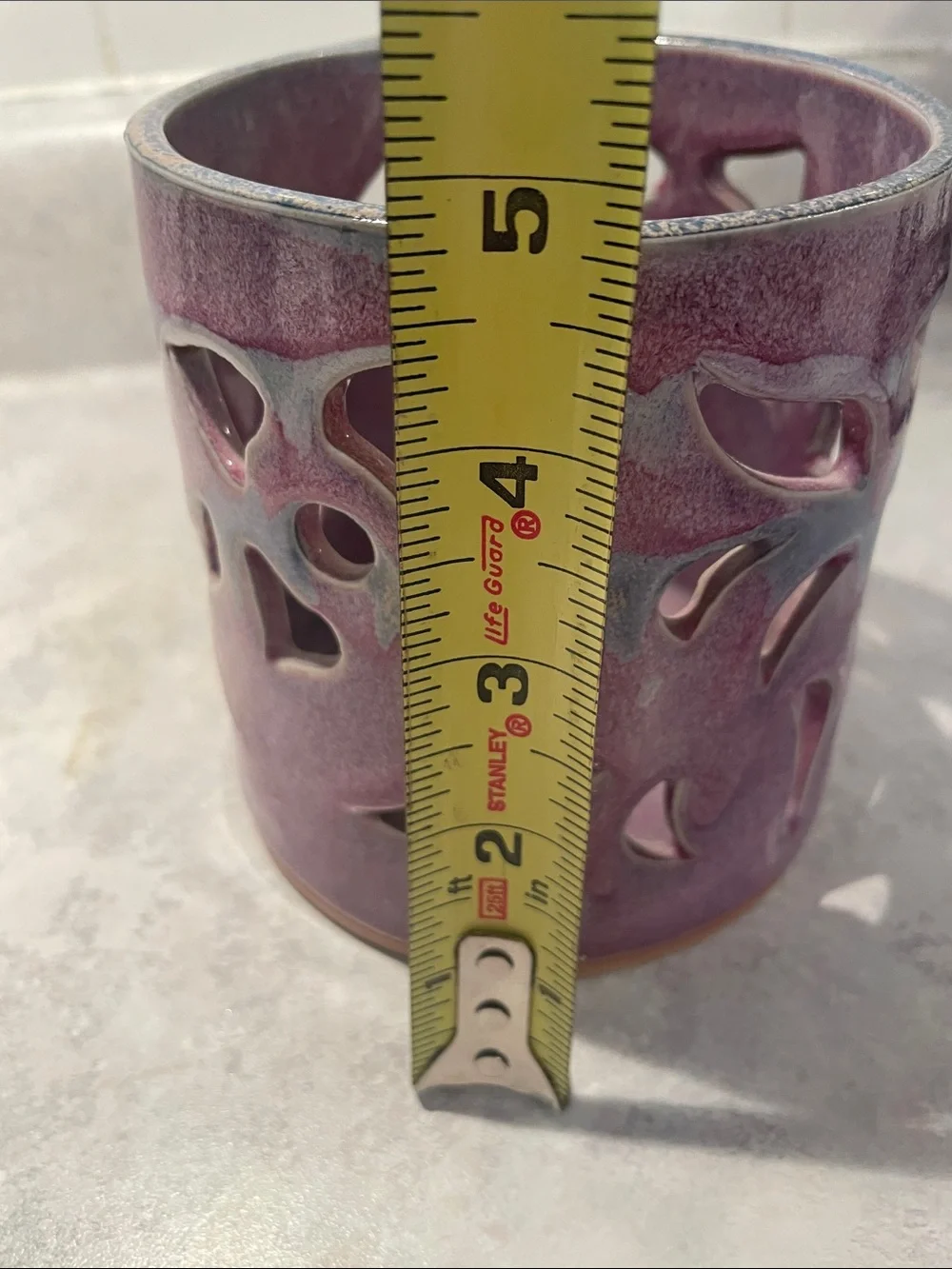 Bay Pottery Handcrafted Purple Luminary with Cutout Design